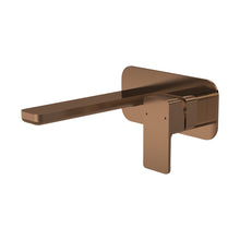 Nuie Windon Wall Mounted 2 Tap Hole Basin Mixer With Plate Contemporary Brushed Bronze Brass 70x180x199mm - JJ Building Materials