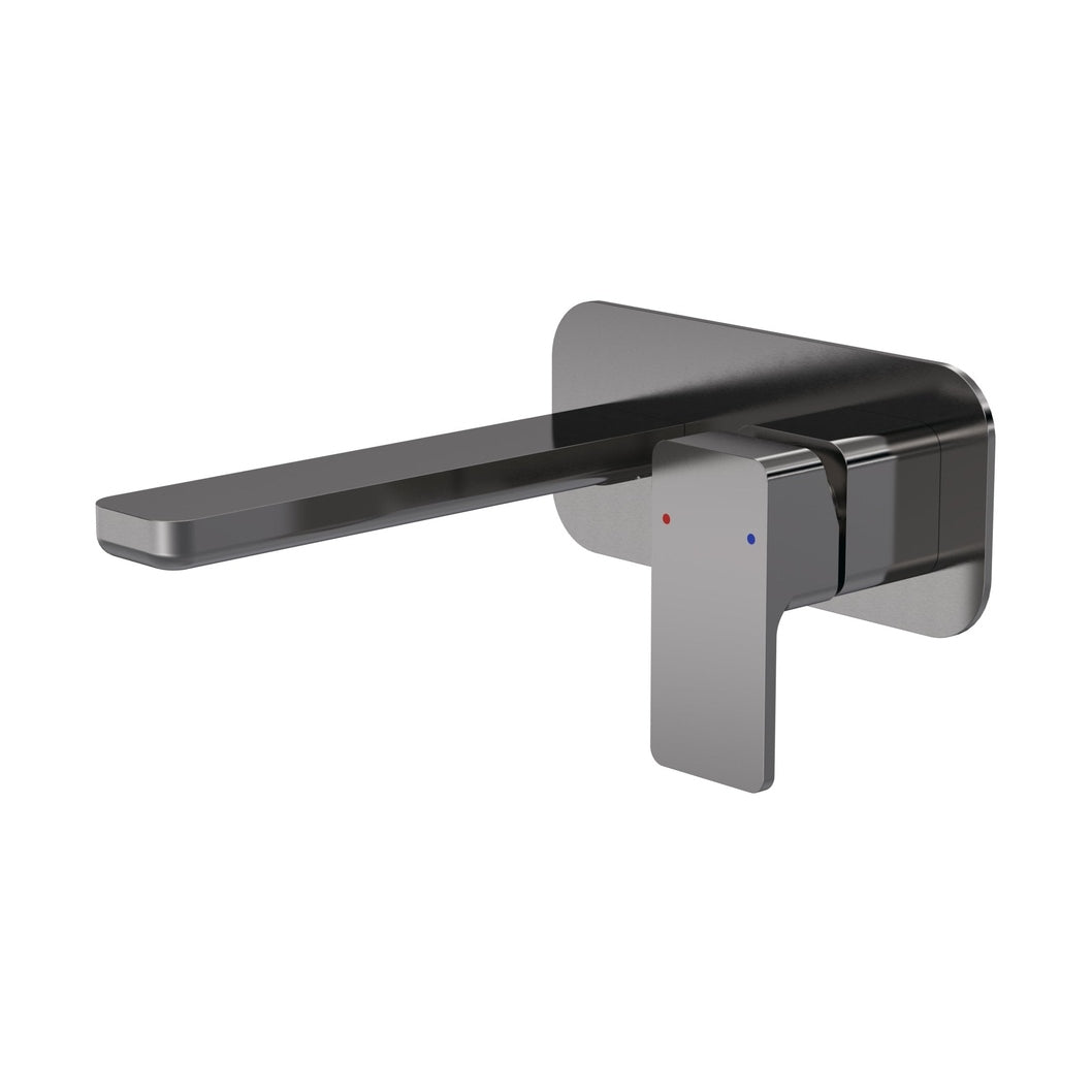 Nuie Windon Wall Mounted 2 Tap Hole Basin Mixer With Plate Contemporary Brushed Pewter Brass,plastic 70x180x199mm - JJ Building Materials