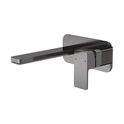 Nuie Windon Wall Mounted 2 Tap Hole Basin Mixer With Plate Contemporary Brushed Pewter Brass,plastic 70x180x199mm - JJ Building Materials