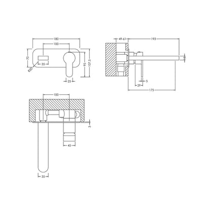 Nuie Windon Wall Mounted 2 Tap Hole Basin Mixer With Plate Contemporary Brushed Pewter Brass,plastic 70x180x199mm - JJ Building Materials