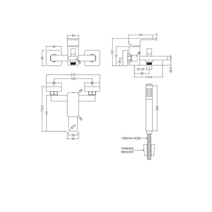 Nuie Windon Wall Mounted Bath Shower Mixer With Kit Contemporary Chrome Brass ABS,plastic 105x180x141mm - JJ Building Materials
