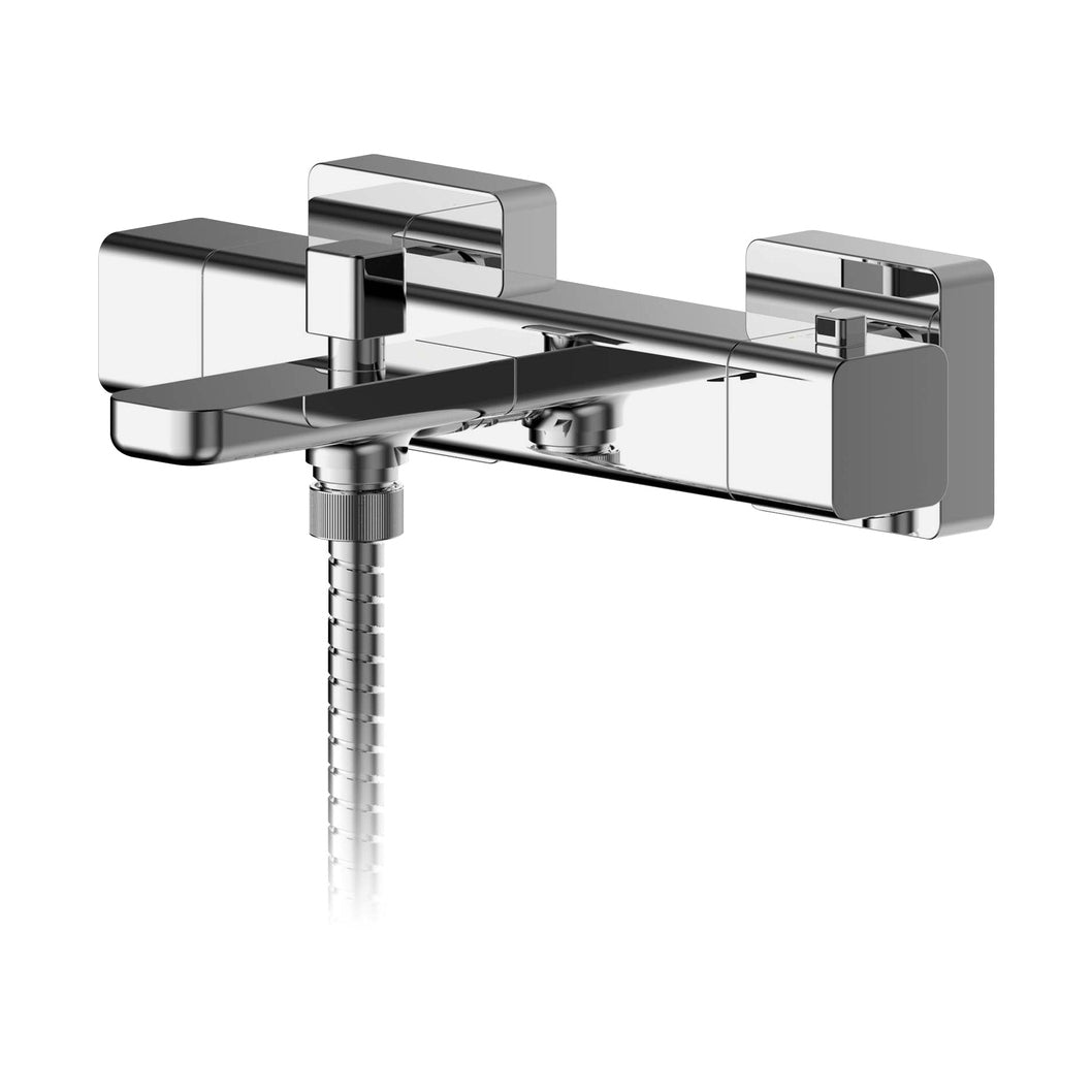Nuie Windon Wall Mounted Thermostatic Bath Shower Mixer Contemporary Chrome Brass,brass ABS 40x252x150mm - JJ Building Materials