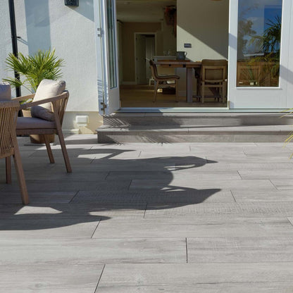Pavestone Deckwood Ash Porcelain Paving - 1200 x 295mm - JJ Building Materials