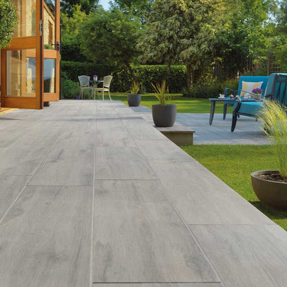 Pavestone Deckwood Ash Porcelain Paving - 1200 x 295mm - JJ Building Materials
