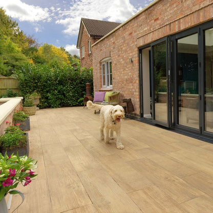 Pavestone Deckwood Buff Porcelain Paving - 1200 x 295mm - JJ Building Materials