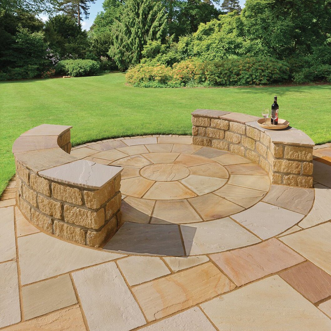 Pavestone Golden Fossil Natural Sandstone Circle Feature - Centre 600 Qty 1 Ring 1 1500 Qty 8 Ring 2 2400 Qty 16 - JJ Building Materials