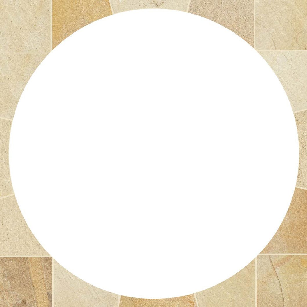 Pavestone Golden Fossil Natural Sandstone Circle Feature - Centre 600 Qty 1 Ring 1 1500 Qty 8 Ring 2 2400 Qty 16 - JJ Building Materials