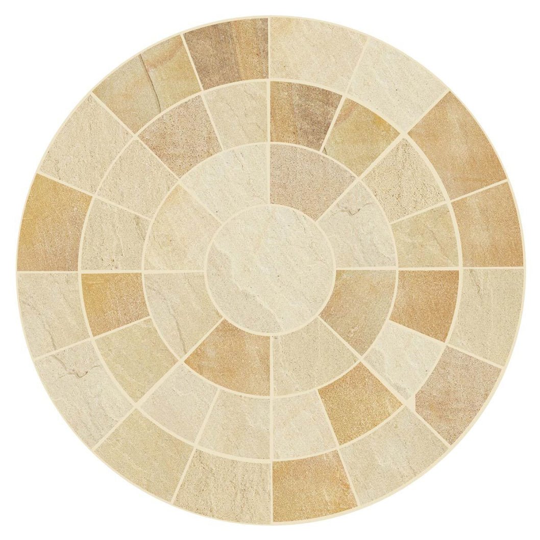 Pavestone Golden Fossil Natural Sandstone Circle Feature - Centre 600 Qty 1 Ring 1 1500 Qty 8 Ring 2 2400 Qty 16 - JJ Building Materials