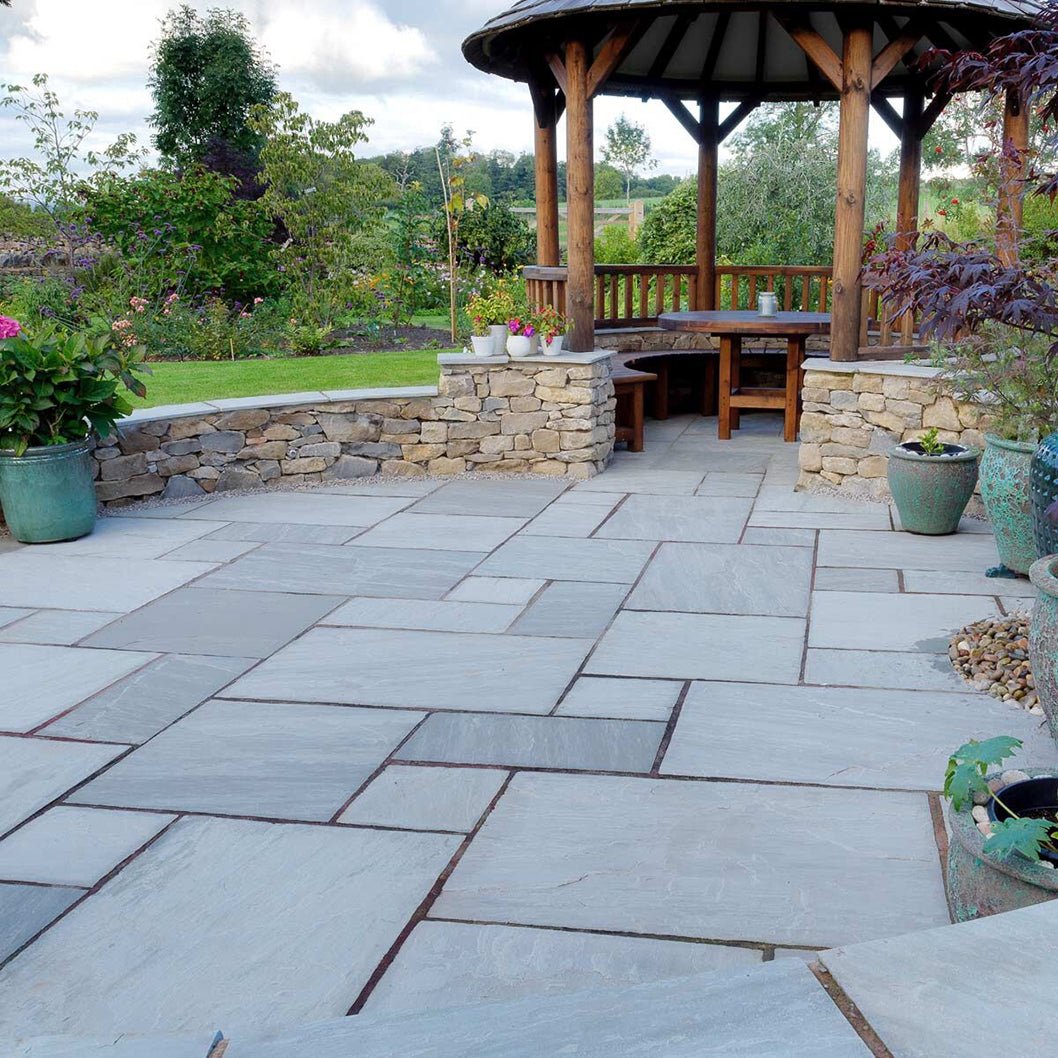 Pavestone Light Grey Natural Sandstone Paving 18mm Calibrated - Mixed Size - JJ Building Materials