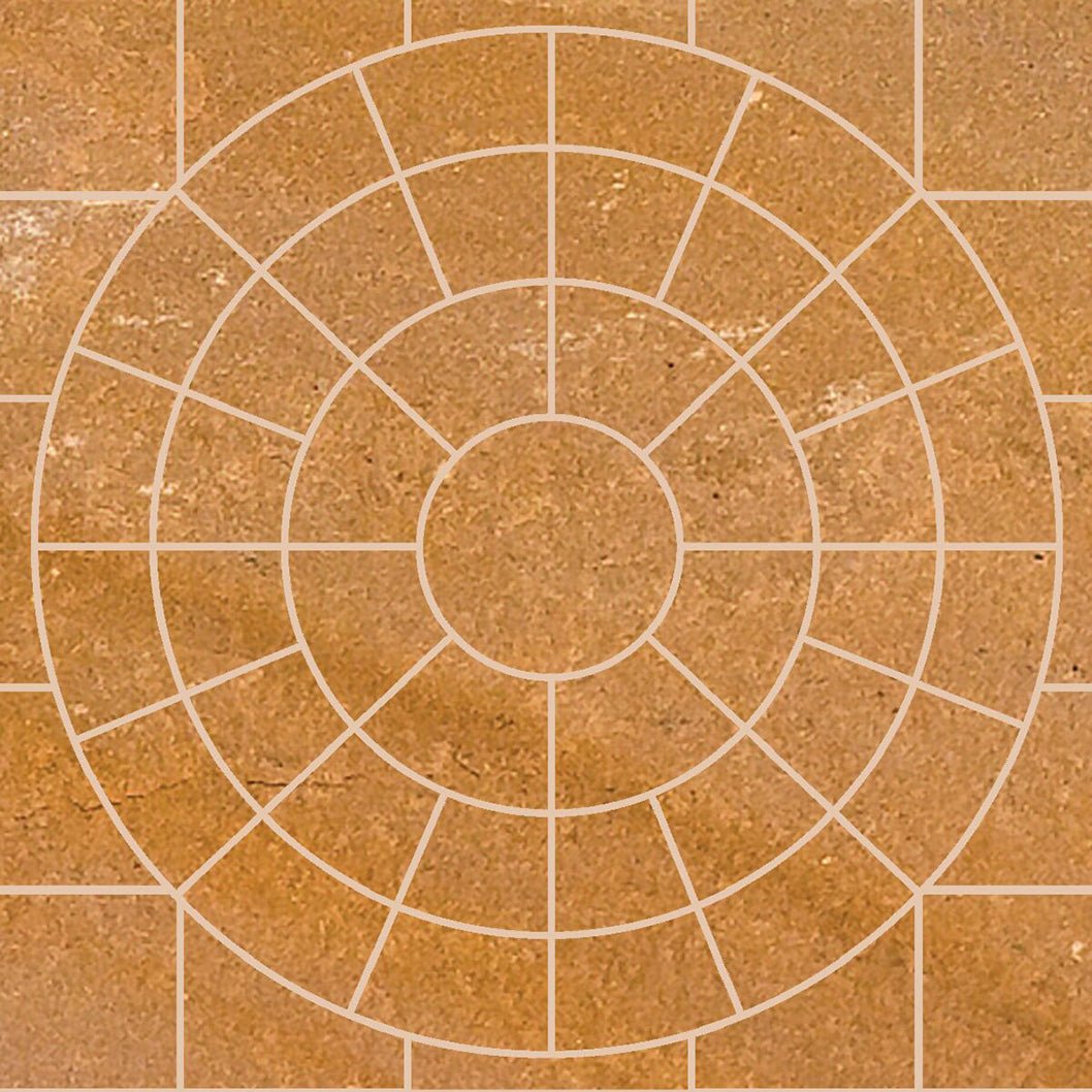 Pavestone Modak Natural Sandstone Circle Feature - Centre 600 Qty 1 Ring 1 1500 Qty 8 Ring 2 2400 Qty 16 - JJ Building Materials