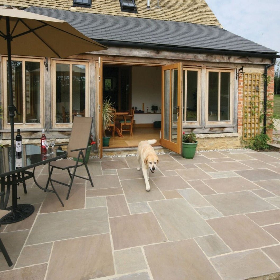 Pavestone Oxford 22mm Calibrated (25 - 40mm 1200x600 only) Natural Sandstone Paving - Mixed Size Patio Pack - 15m² - JJ Building Materials
