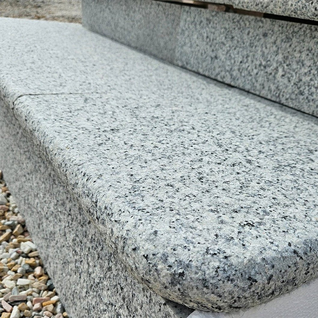 Polished Silver 40mm Granite - Bullnose Step Corners - Flamed - 400mm x 40mm - JJ Building Materials
