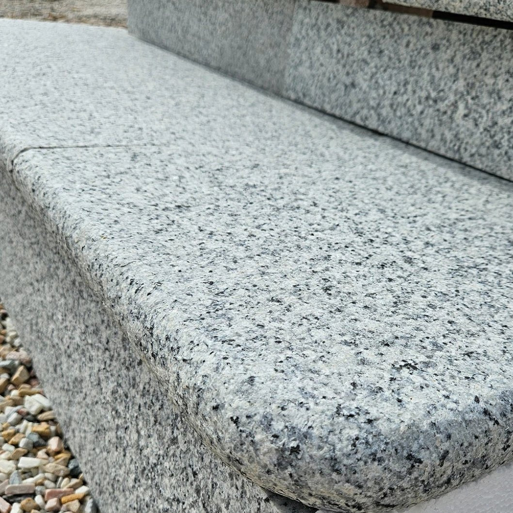 Polished Silver 40mm Granite - Bullnose Step Corners - Flamed - 400mm x 40mm - JJ Building Materials