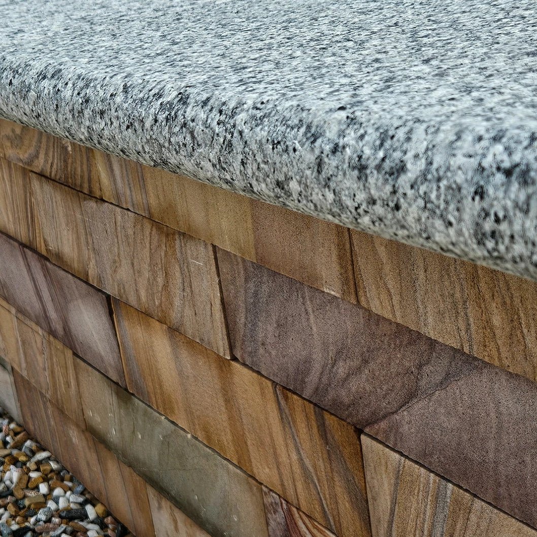 Polished Silver 40mm Granite Paving Slabs - Bullnose Steps - Flamed - 900mm x 400mm - JJ Building Materials