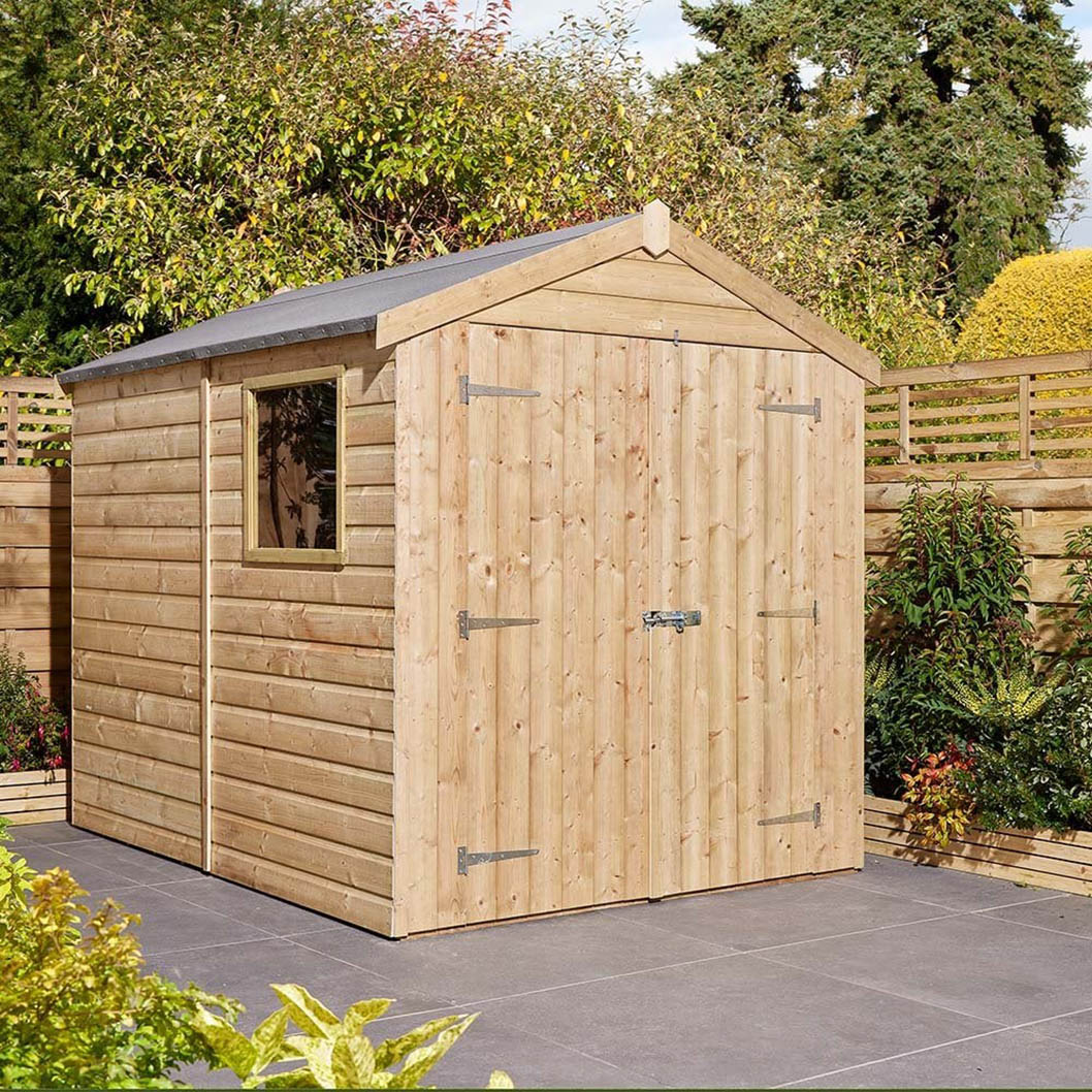 Rowlinson 8x6ft Shiplap Apex Garden Shed Double Door with Window - JJ Building Materials