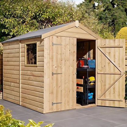 Rowlinson 8x6ft Shiplap Apex Garden Shed Double Door with Window - JJ Building Materials