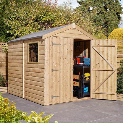 Rowlinson 8x6ft Shiplap Apex Garden Shed Double Door with Window - JJ Building Materials