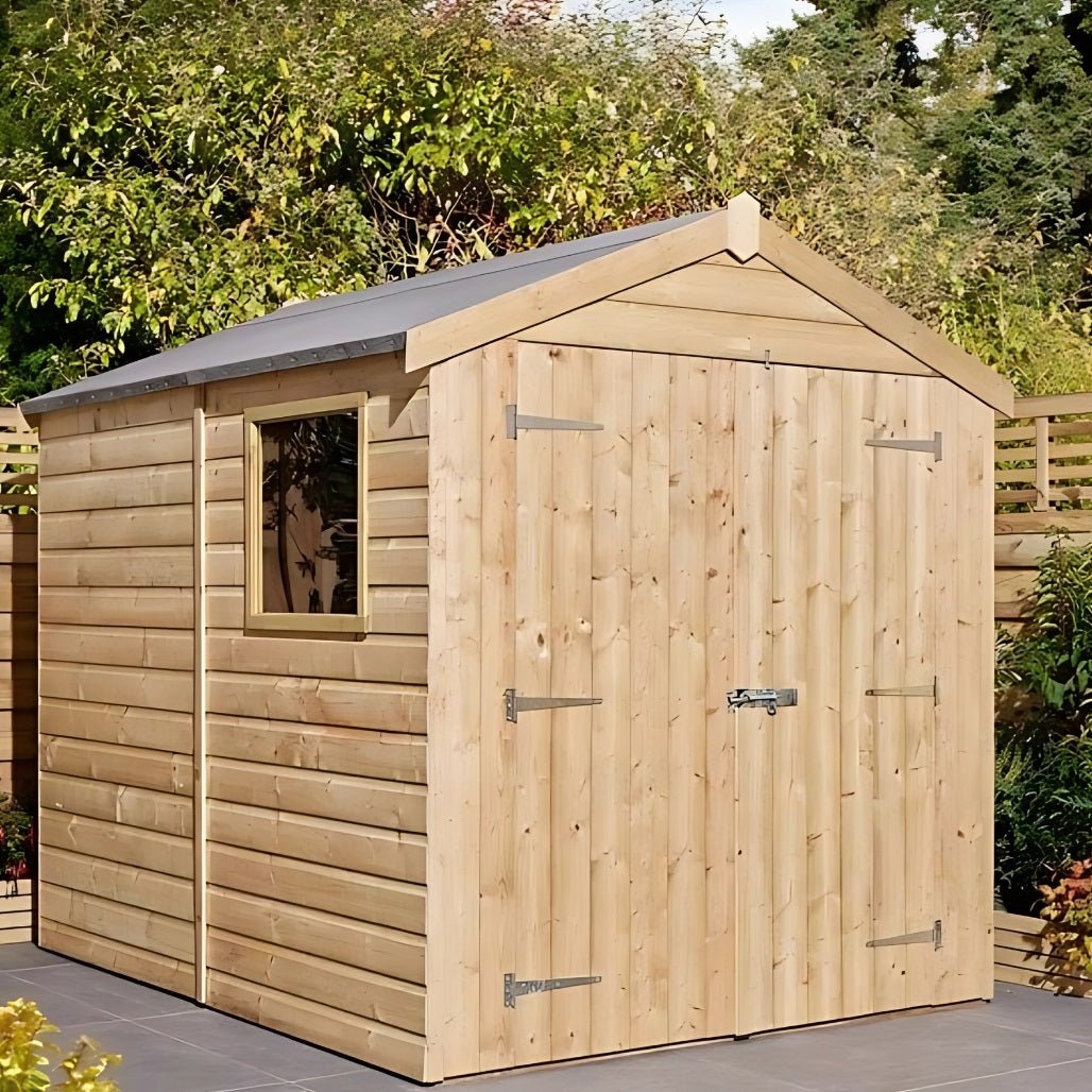 Rowlinson 8x6ft Shiplap Apex Garden Shed Double Door with Window - JJ Building Materials