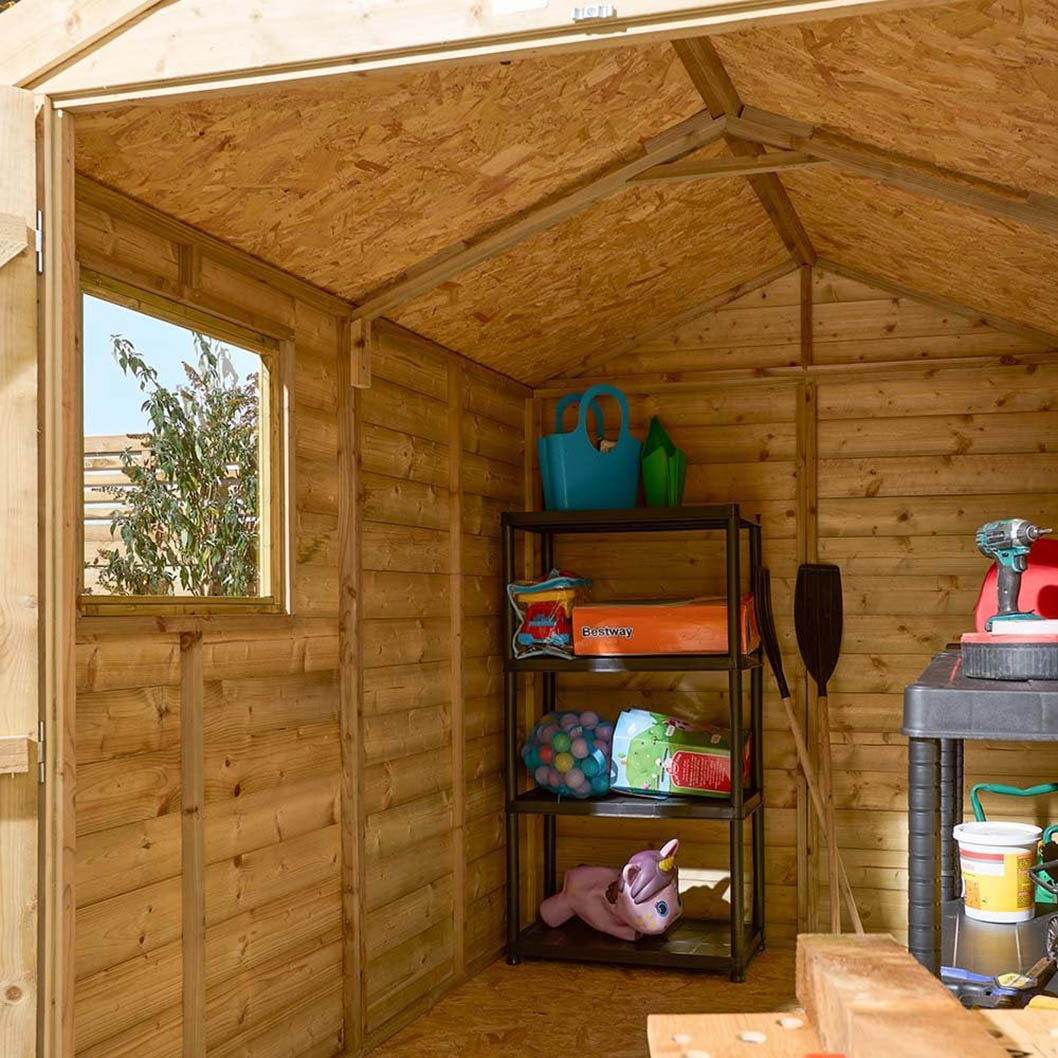 Rowlinson 8x6ft Shiplap Apex Garden Shed Double Door with Window - JJ Building Materials