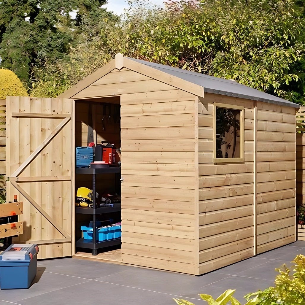 Rowlinson 8x6ft Shiplap Apex Garden Shed Single Door with Window - JJ Building Materials