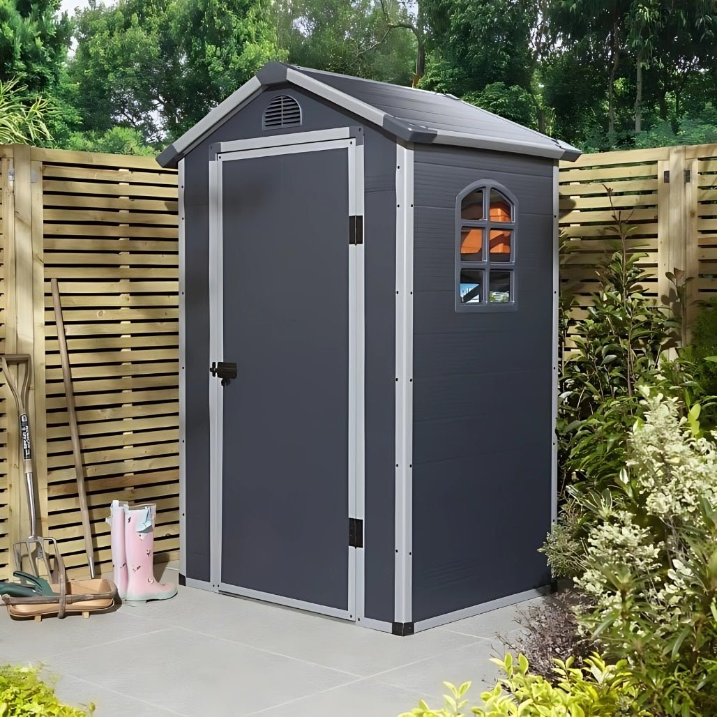 Rowlinson Airevale 4X3ft Plastic Apex Garden Shed Dark Grey - JJ Building Materials