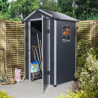 Rowlinson Airevale 4X3ft Plastic Apex Garden Shed Dark Grey - JJ Building Materials