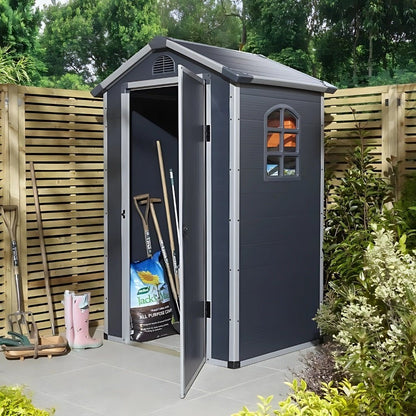 Rowlinson Airevale 4X3ft Plastic Apex Garden Shed Dark Grey - JJ Building Materials