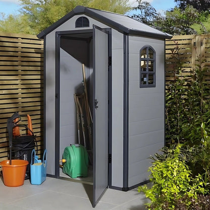 Rowlinson Airevale 4X3ft Plastic Apex Garden Shed Light Grey - JJ Building Materials
