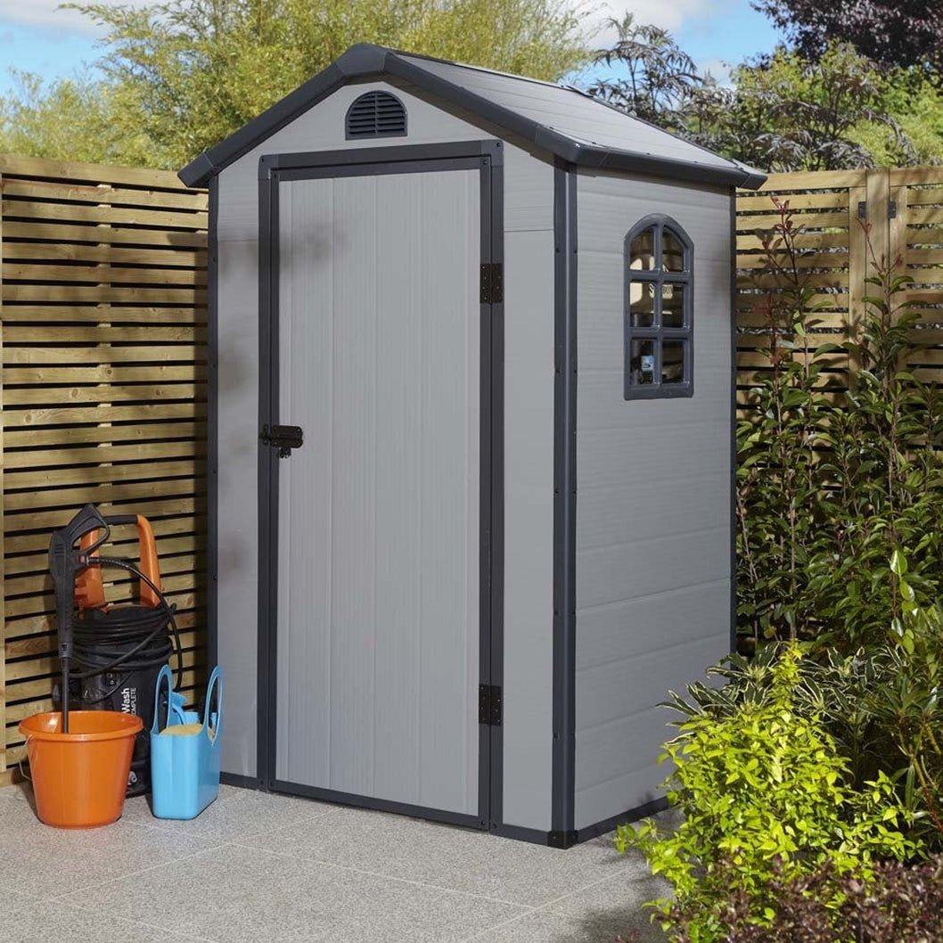 Rowlinson Airevale 4X3ft Plastic Apex Garden Shed Light Grey - JJ Building Materials
