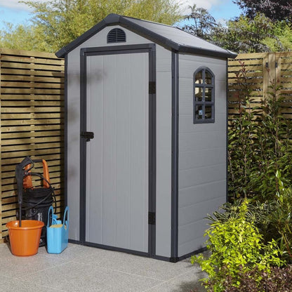 Rowlinson Airevale 4X3ft Plastic Apex Garden Shed Light Grey - JJ Building Materials