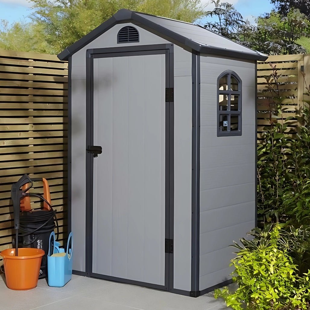 Rowlinson Airevale 4X3ft Plastic Apex Garden Shed Light Grey - JJ Building Materials