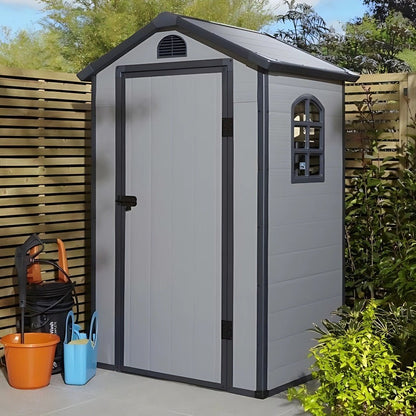 Rowlinson Airevale 4X3ft Plastic Apex Garden Shed Light Grey - JJ Building Materials