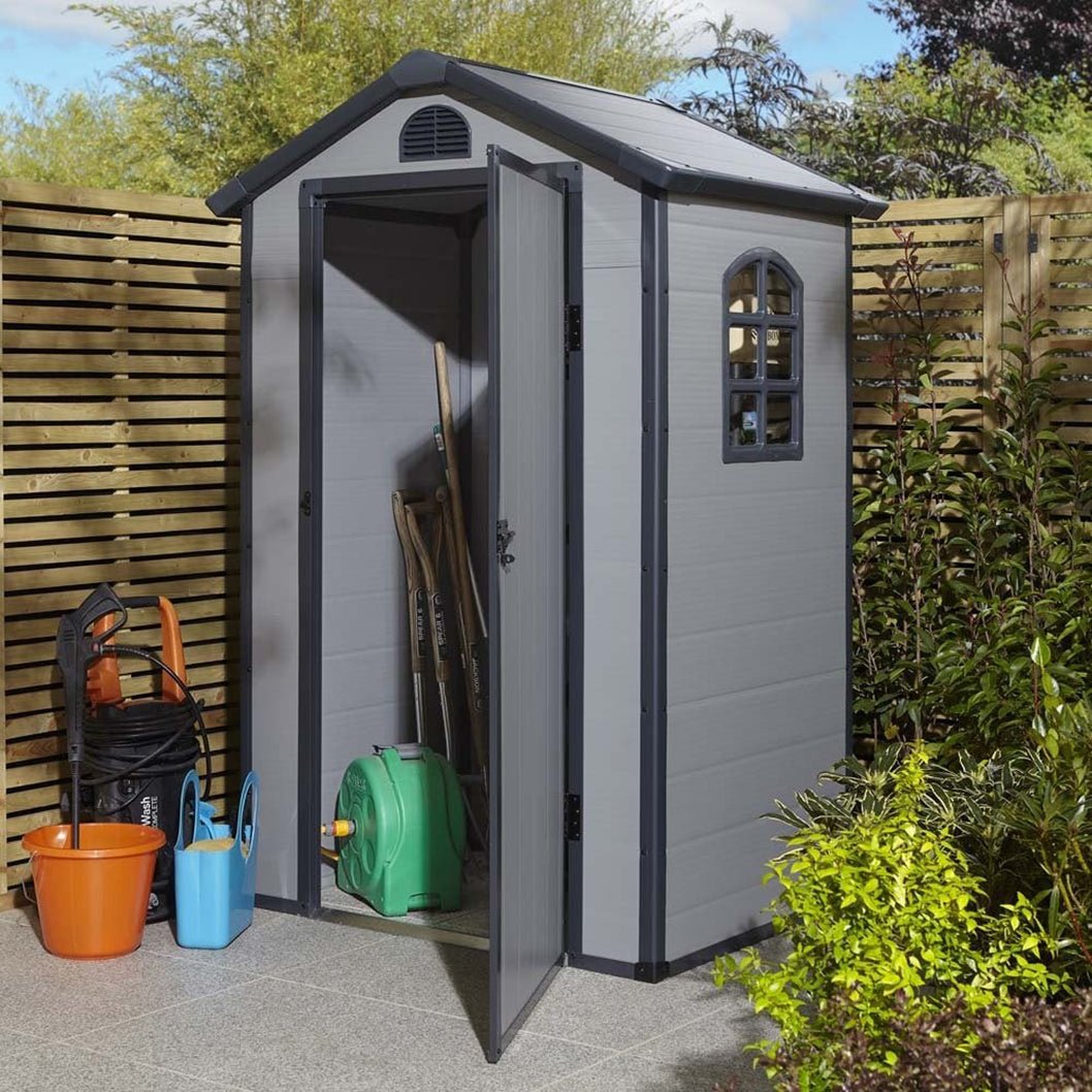 Rowlinson Airevale 4X3ft Plastic Apex Garden Shed Light Grey - JJ Building Materials