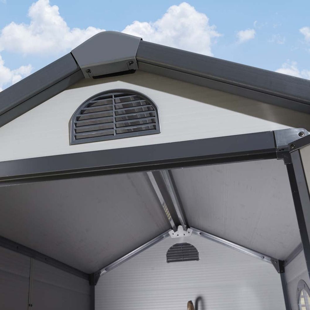 Rowlinson Airevale 4X3ft Plastic Apex Garden Shed Light Grey - JJ Building Materials