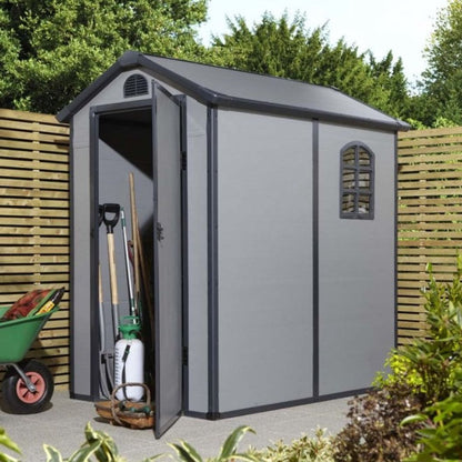 Rowlinson Airevale 4X6ft Plastic Apex Garden Shed Light Grey - JJ Building Materials