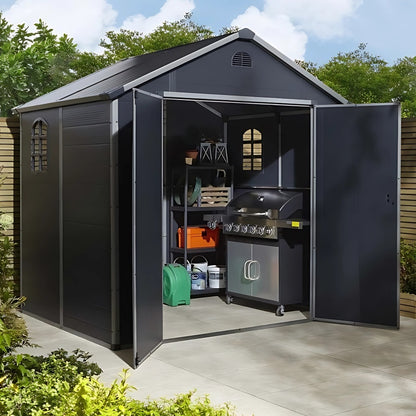 Rowlinson Airevale 8x6ft Plastic Apex Garden Shed Dark Grey