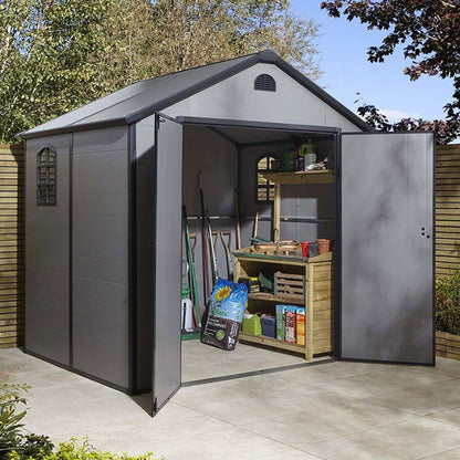 Rowlinson Airevale 8x6ft Plastic Apex Garden Shed Dark Grey - JJ Building Materials