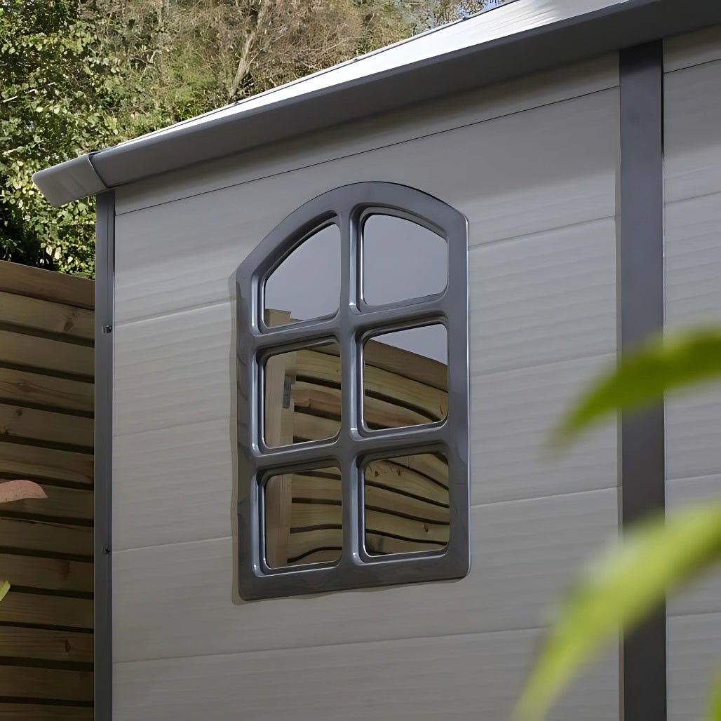 Rowlinson Airevale 8x6ft Plastic Apex Garden Shed Light Grey - JJ Building Materials