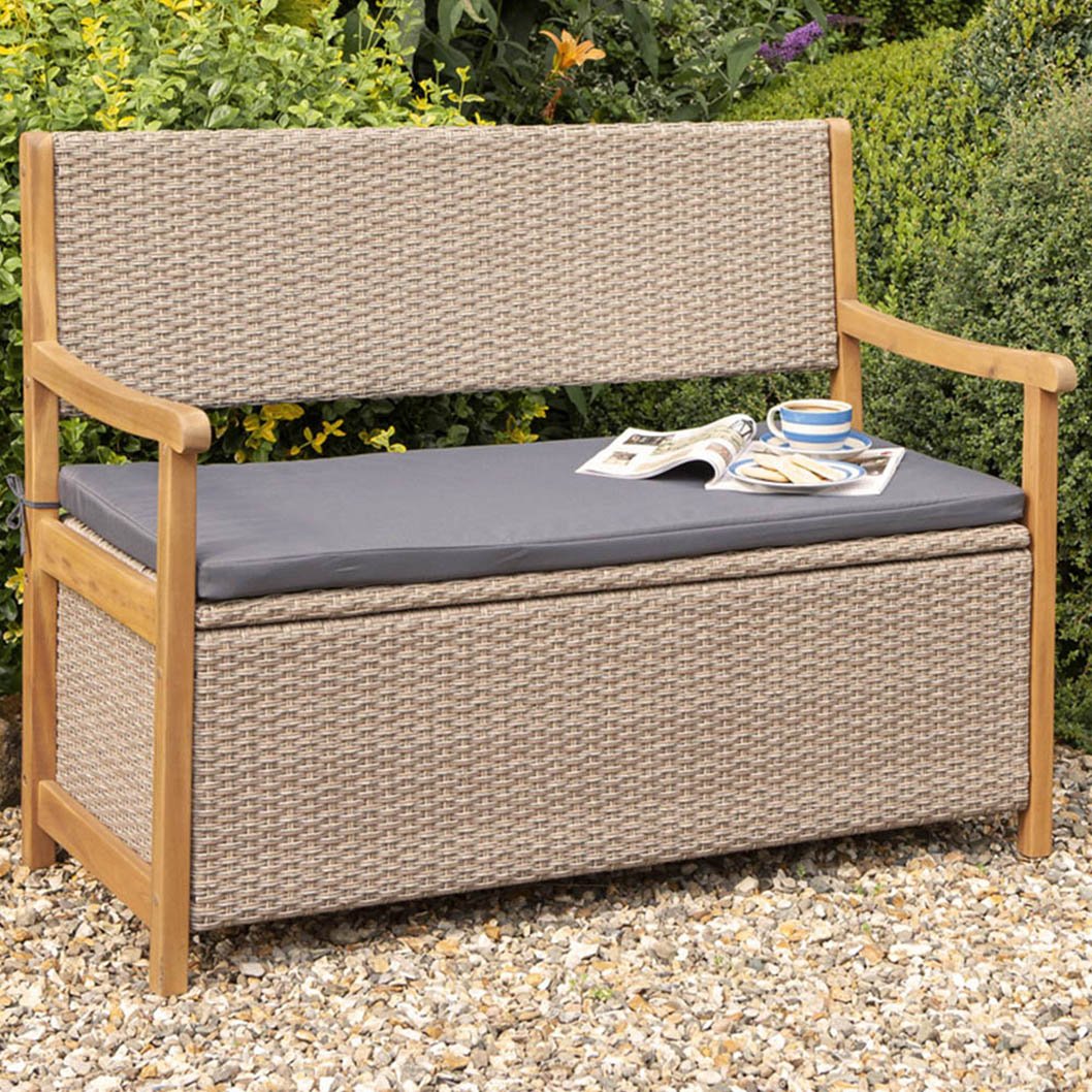 Rowlinson Alderley Rattan Storage Garden Bench - JJ Building Materials