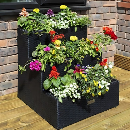 Rowlinson Tier Rattan Planter Black