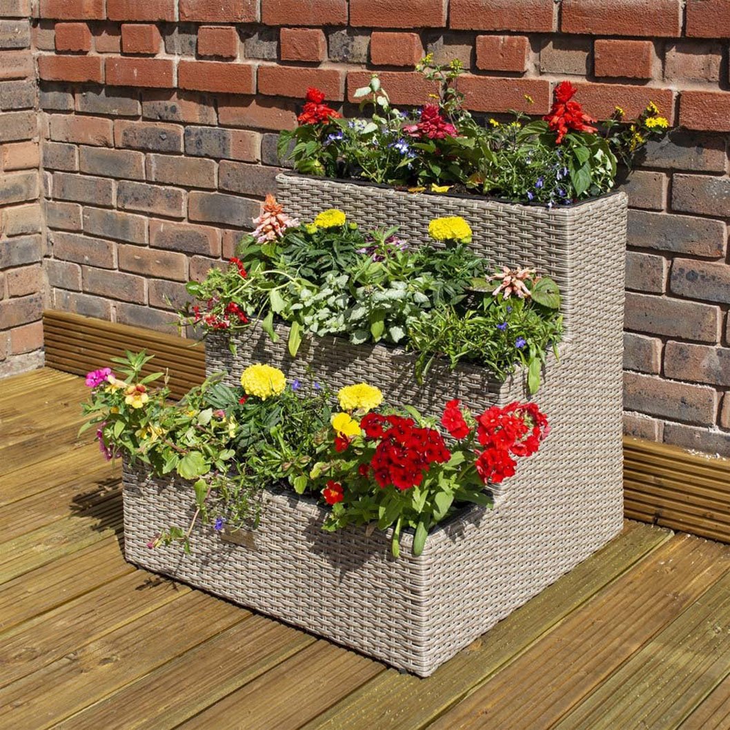Rowlinson Tier Rattan Planter Natural - JJ Building Materials