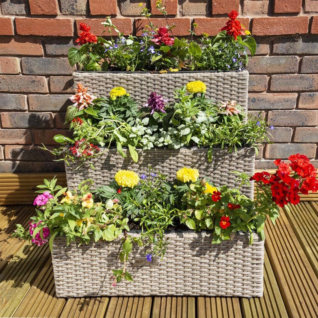 Rowlinson Tier Rattan Planter Natural - JJ Building Materials