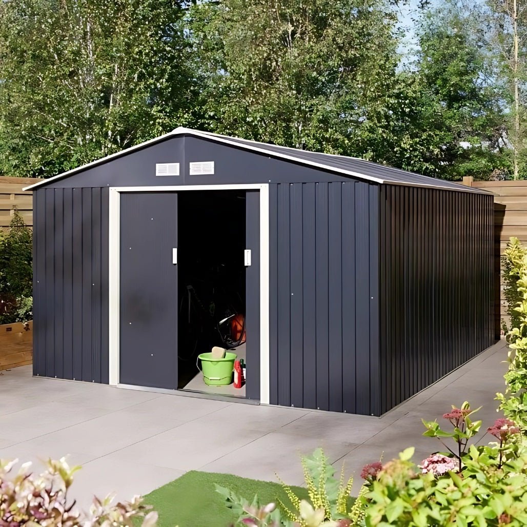 Rowlinson Trentvale 10x12ft Metal Apex Shed Dark Grey - JJ Building Materials