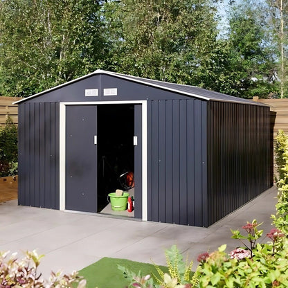 Rowlinson Trentvale 10x12ft Metal Apex Shed Dark Grey - JJ Building Materials