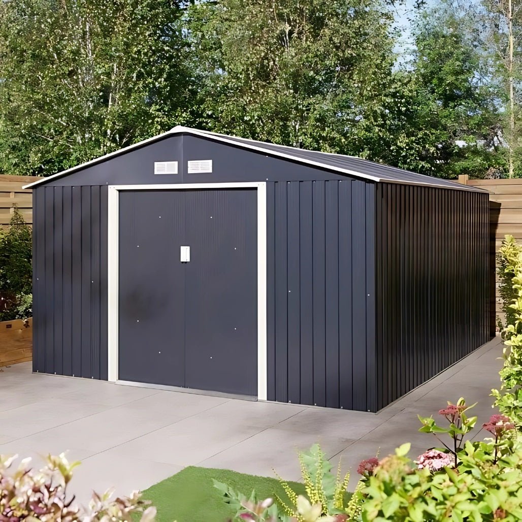Rowlinson Trentvale 10x12ft Metal Apex Shed Dark Grey - JJ Building Materials