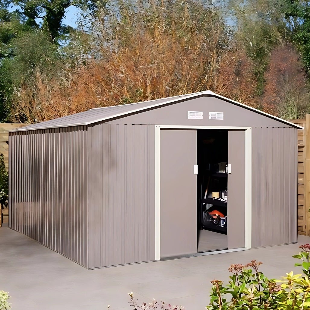 Rowlinson Trentvale 10x12ft Metal Apex Shed Light Grey - JJ Building Materials