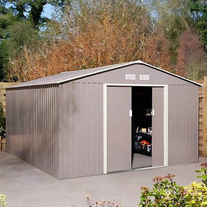 Rowlinson Trentvale 10x12ft Metal Apex Shed Light Grey - JJ Building Materials