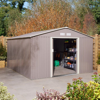 Rowlinson Trentvale 10x12ft Metal Apex Shed Light Grey - JJ Building Materials