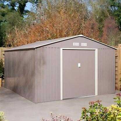 Rowlinson Trentvale 10x12ft Metal Apex Shed Light Grey - JJ Building Materials
