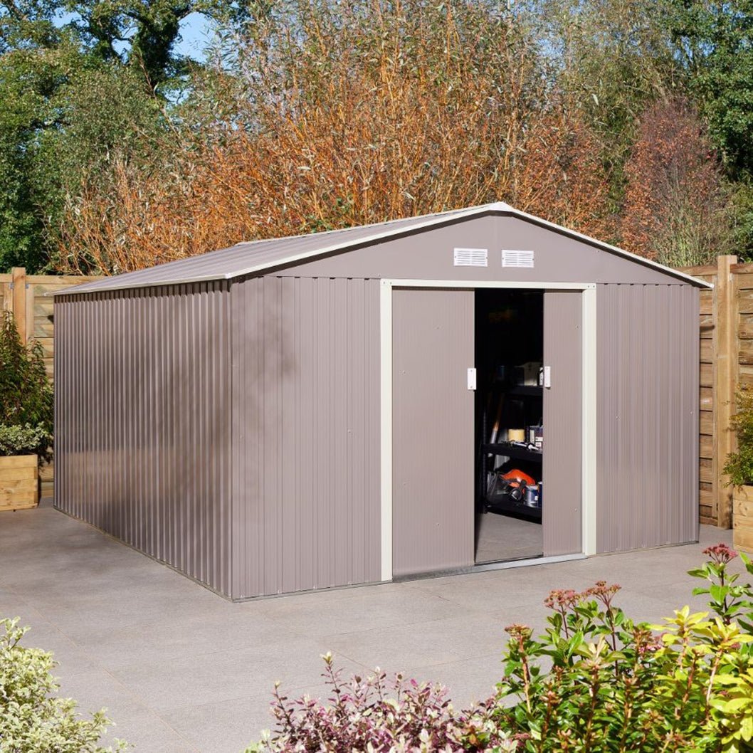 Rowlinson Trentvale 10x12ft Metal Apex Shed Light Grey - JJ Building Materials